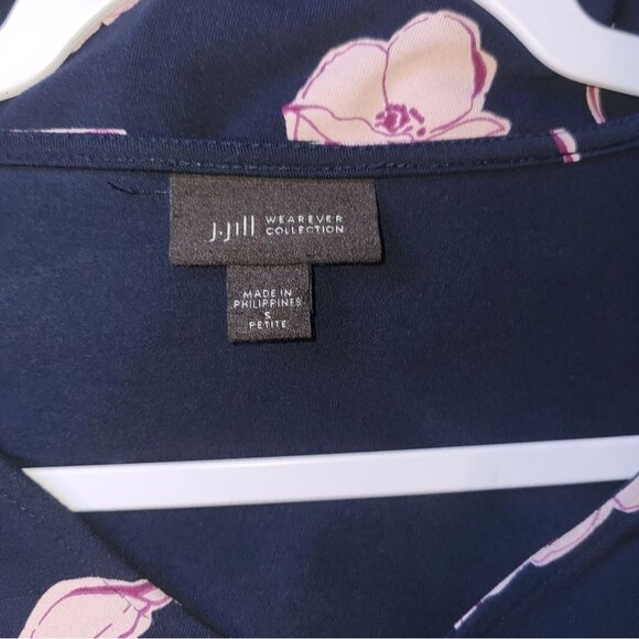J. Jill Wearever Navy Pink Floral Jersey Knit 3/4 Sleeve Dress Small Petite - Picture 4 of 5